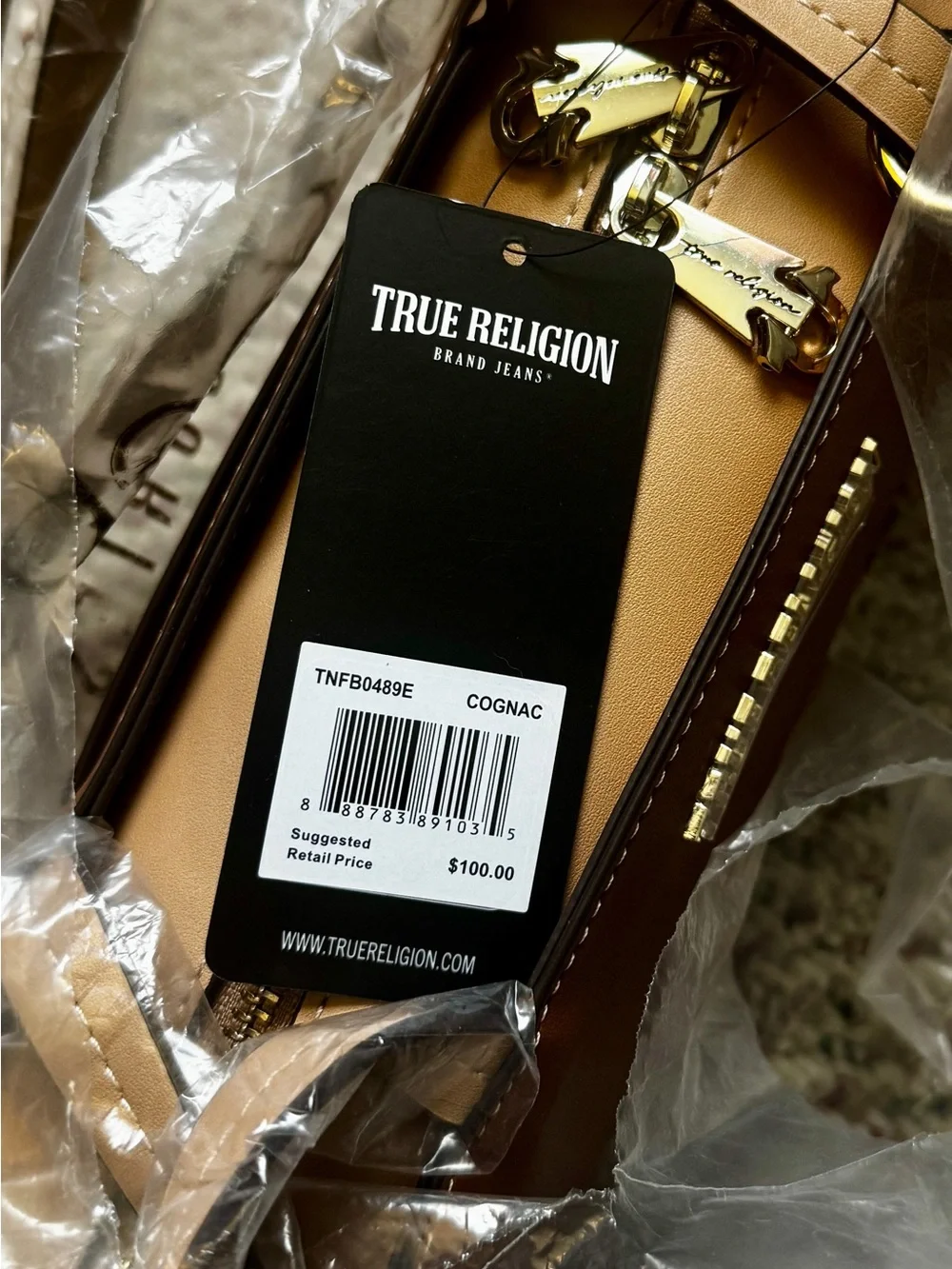 True Religion East/West Modern Satchel Black Gold Hardware